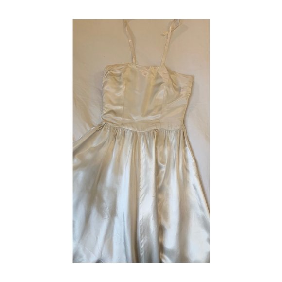 Silk 1940s Vintage Satin Ivory XS Small Halterneck Low-Back Fit Flare Maxi Dress - Picture 8 of 10
